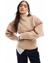 ASOS - Maglione Color Cammello Con Maniche Strutturate E Collo A Imbuto - Lyst