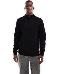 New Look - Jersey Negro Con Cremallera Corta De Punto Inglés De - Lyst