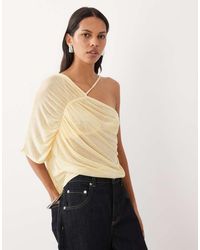 ASOS - Semi Sheer Knit Look One Shoulder Top With Ruching - Lyst