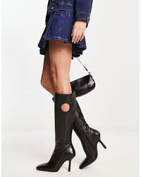 ASOS - Cassie Premium Leather High Heeled Knee Boots - Lyst