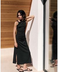 Pull&Bear - Gathered Knot Midi Dress - Lyst