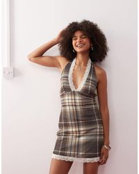 Collusion - Check And Lace Mini Dress - Lyst
