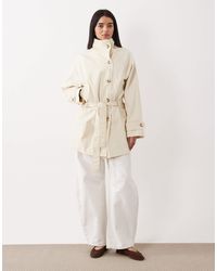 Mango - Trench-coat en coton majoritaire à col cheminée - crème - Lyst