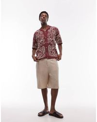 TOPMAN - Camisa Y Color Crudo Holgada Con Diseño Floral Bordado De Tejido Grueso De -Caoba - Lyst