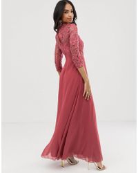 Little Mistress Long Sleeve Crochet Maxi Dress - Pink