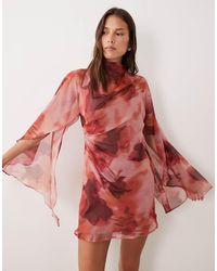 ASOS - High Neck Drape Front Extreme Cape Sleeve Mini Dress - Lyst
