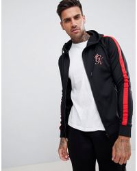 Gym King Muscle Hoodie In Black With Red Side Stripe