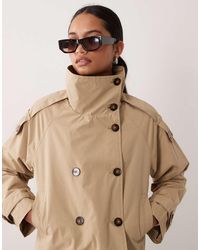 Brave Soul - Funnel Neck Cropped Trench Coat - Lyst