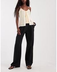 ASOS - Tailored Linen Look Wide Leg Trousers With Pleat Detail - Lyst