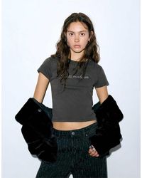 Pull&Bear - Black T-shirt With Rhinestones - Lyst