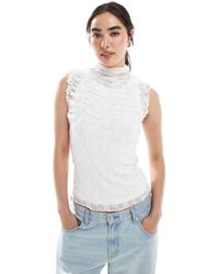 Vero Moda - Sheer Ruched Lace Sleeveless Top - Lyst