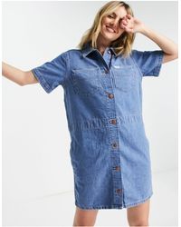 Wrangler Short Sleeve Denim Shirt Dress - Blue