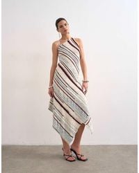 TOPSHOP - Knitted Asymmetric Stripe Full Skirt Dress - Lyst