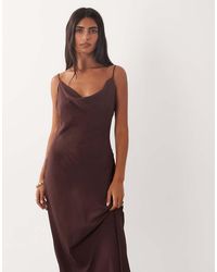 Mango - Cowl Neck Strappy Satin Midaxi Dress - Lyst
