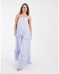 vero moda lana ruffle tiered halter dress Vero Moda Lana Ruffle Tiered Halter Dress in Metallic