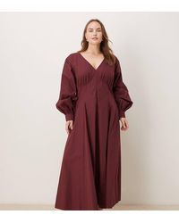 ASOS - Asos Design Curve Long Sleeve V Neck Poplin Maxi Dress - Lyst