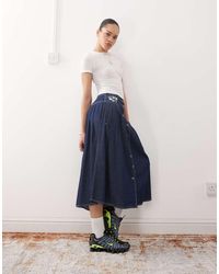 Reclaimed (vintage) - Denim Rok Met Borduursels En Knoopsluiting - Lyst