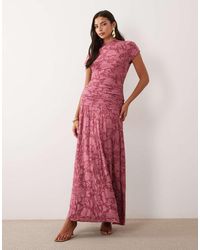 ASOS - Devore Lace Ruched Detail Short Sleeve Maxi Dress - Lyst