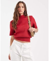 ASOS - High Neck Shoulder Pad Waisted T-shirt - Lyst