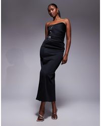 ASOS - Asymmetric Bandeau Midi Dress With Gold Buttons - Lyst