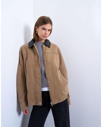 TOPSHOP - Zip Up Barn Jacket With Contrast Pu Collar - Lyst
