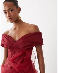 ASOS - Off-shoulder Structured Mini Dress With Organza Skirt - Lyst