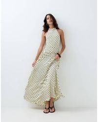 ASOS - Polka Dot High Neck Drop Waist Midi Dress - Lyst