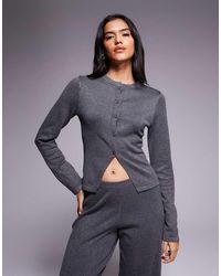 Kaiia - Exclusive Button-through Split Front Long Sleeve Cardigan - Lyst