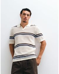 ASOS - Relaxed Open Knitted Striped Notch Neck Polo - Lyst