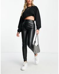 ASOS Stretch Leather Look Cigarette Trouser With Pintuck - Black