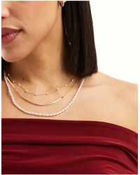 ASOS - Pack Of 3 Necklaces With Faux Pearl And Snake Chain Design - Lyst