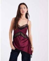 ASOS - Satijnen Asymmetrische Cami Top Met Kant - Lyst