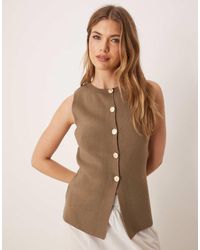 ASOS - Knitted Crew Neck Structured Waistcoat With Gold Buttons - Lyst