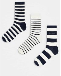 GANT - Pack De 3 Pares De Calcetines Azul Marino Con Detalle A Rayas De Estilo Deportivo Y Logo De - Lyst