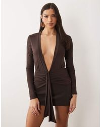 ASOS - Mesh Long Sleeve Plunge Top With Tie Waist - Lyst