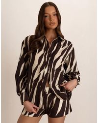 Missy Empire - Woven Zebra Oversized Shirt Cuffed - Lyst