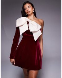 ASOS - One-shoulder Velvet Mini Dress With Bow Detail - Lyst