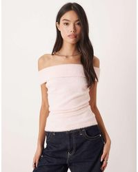 Motel - Yurian Off The Shoulder Soft Knit Short Sleeve Top - Lyst