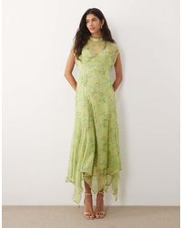 ASOS - High Neck Handkerchief Hem Chiffon Maxi Dress - Lyst