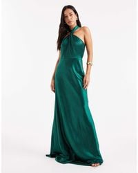 Six Stories - Bridesmaid Satin Twist Detail Halter Neck Maxi Dress - Lyst