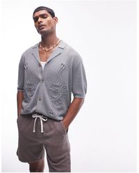 TOPMAN - Knitted Applique Revere Button Through Polo - Lyst