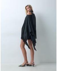 ASOS - Off Shoulder Fringe Satin Mini Dress With Scarf - Lyst