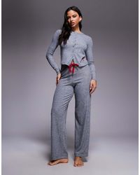 River Island - Button Down Bow Detail Pyjama Set - Lyst