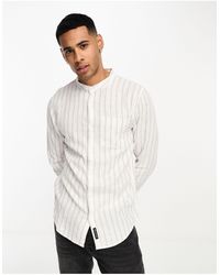 Hollister - Grandad Collar Summer Linen Stripe Shirt - Lyst