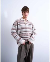 TOPMAN - Regular Fit Fairisle Stripe Knitted Polo - Lyst