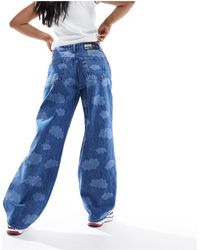 Dr. Denim - Hill - jeans dritti comodi ampi a vita alta lavaggio medio con motivo rétro al laser stile nuvole - Lyst
