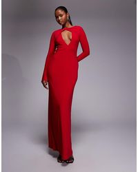 ASOS - Slinky Twist Detail Plunge Neck Long Sleeve Maxi Dress - Lyst