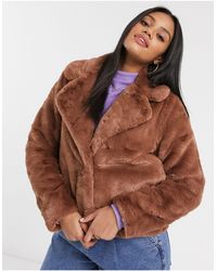 Abercrombie & Fitch Teddy Coat In Brown-white