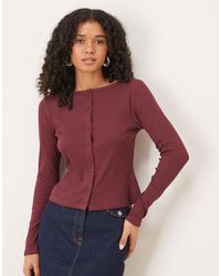 ASOS - Wide Neck Button Through Rib Long Sleeve Top - Lyst
