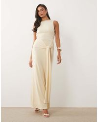 TFNC London - Slinky Slash Neck Open Back Tie Detail Maxi Dress - Lyst